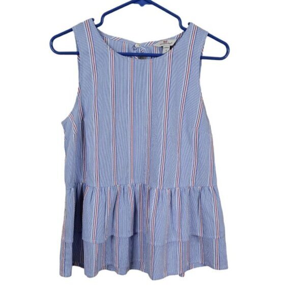 Vineyard Vines Peplum Top Women Size S Nicholls Striped Pullover Back Tie Blouse - Picture 2 of 9